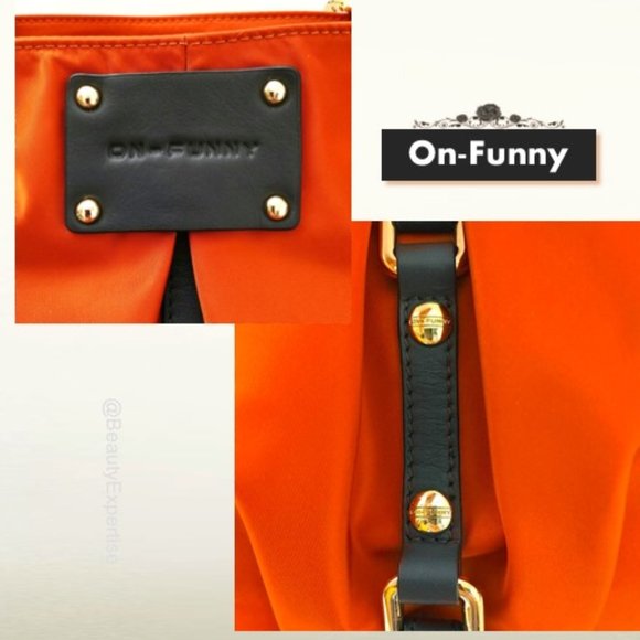 Orange Nylon Black Real Leather Trim Tote Travel Shopping Bag Carryall Shoulder - Picture 9 of 12